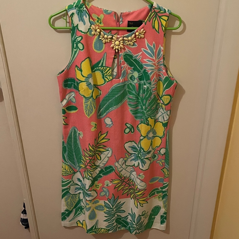 Taylor Pink and Green Floral Dress with Beaded Accents